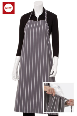 Picture of Chef Works - A100-BCS - Black Chalkstripe Adjustable English Chefs Apron NP
